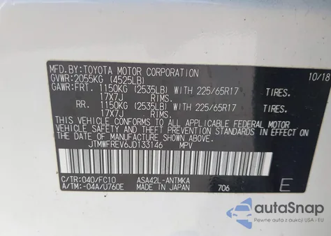 2018 Toyota Rav4 Xle z USA, uszkodzony, nr VIN JTMWFREV6JD133146